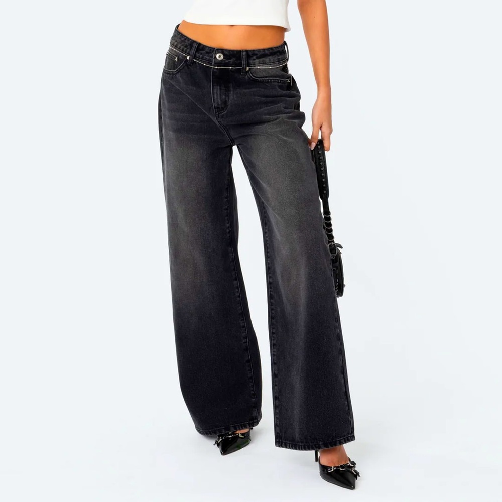 Edikted Braya black washed low rise baggy jeans NWT